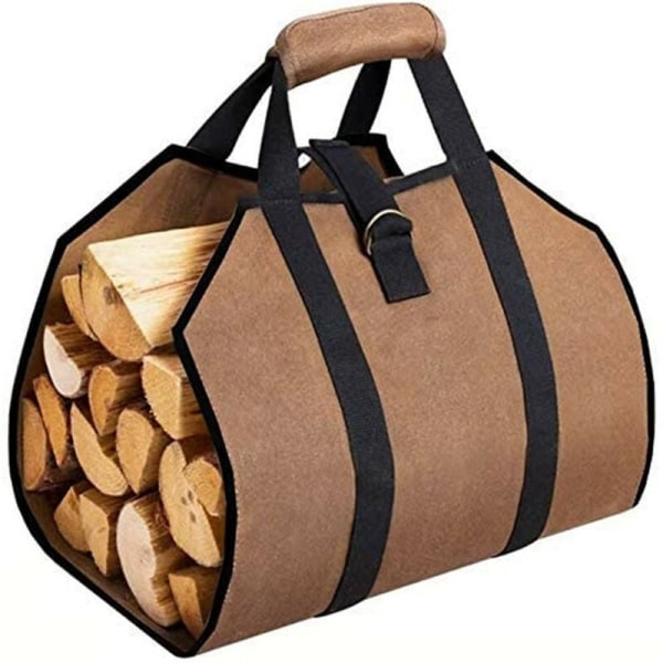 99x45.7cm Canvas Log Bag Fireplace Heating Bag Waterproof Outdoor Wood Carrier Firewood Storage with Non-Slip Strong Handles Straps Log Holder Brown