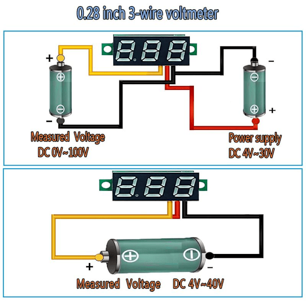 6 st Mini Voltmeter, Digital DC Voltmeter 0,28 tum, 0-100V DC 3-trådig Panel Spänningstestare LED-display, Mini Voltmeter Gauge Tester, Röd