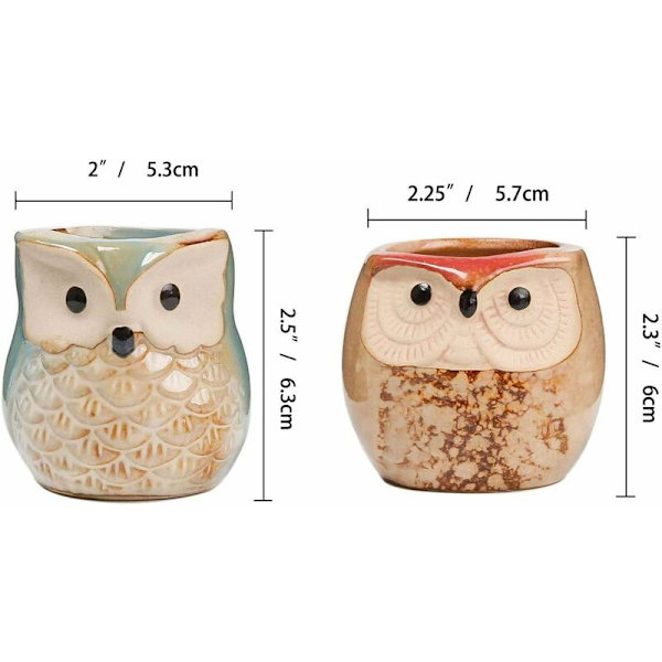 .5CM Keraaminen Kasviruukku, Mehikasviruukku Bambualustalla ja Pöllönmuotoinen Sarja 6, Viemärireikällä, Ruukkuastia Kotihyllylle Toimistoon