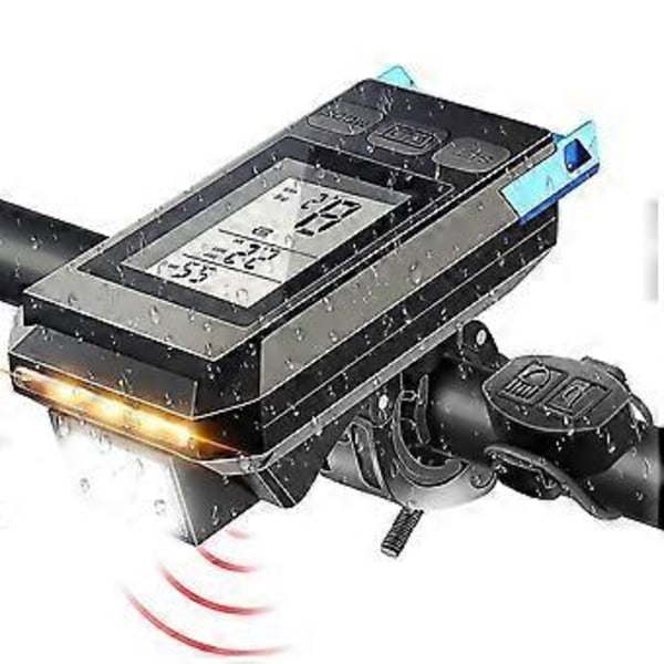4-in-1 Polkupyörän Ajovalo LCD-näytöllä, Nopeusmittarilla ja Äänimerkillä, USB Ladattava Pyörätietokone Yhteensopiva