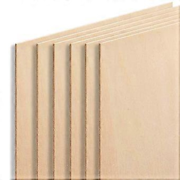 1/8X12X12 Tommer Træplade Pakke med 6, til Kunst og Håndværk, Skoleprojekter og DIY Projekter, Tegning, Maling, Trægravering