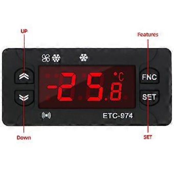 ETC-974 Digital Temperaturregulator Mikrocomputer Termostater Termostat Kølealarm 220V Sensor