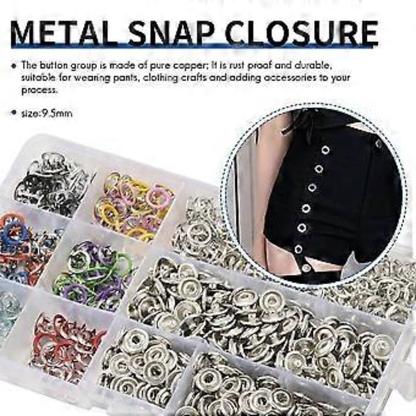 200 Sæt Trykknapper Romper Snaps Håndværkstang Værktøj Spidsspænde Metal Ring Knap Snaps Syning C