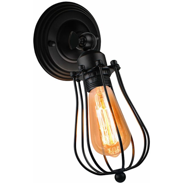 Retro industriell vegglampe justerbar metallvegglampe metallbur vegglampe - svart