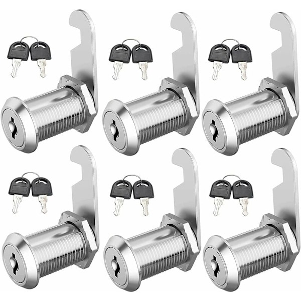6 stk. postkasse camlås med 2 nøgler camlås camlås cylinder camlås kontor skab postkasse låse skrivebord skuffe lås(20mm)