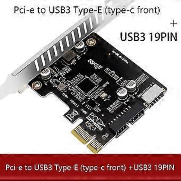 PCI Express-kort PCIe till USB3 Typ-E Front Typ-C 19P Expansionskort Kompatibelt PCI-E X1 X4 X8 X16 Gränssnitt