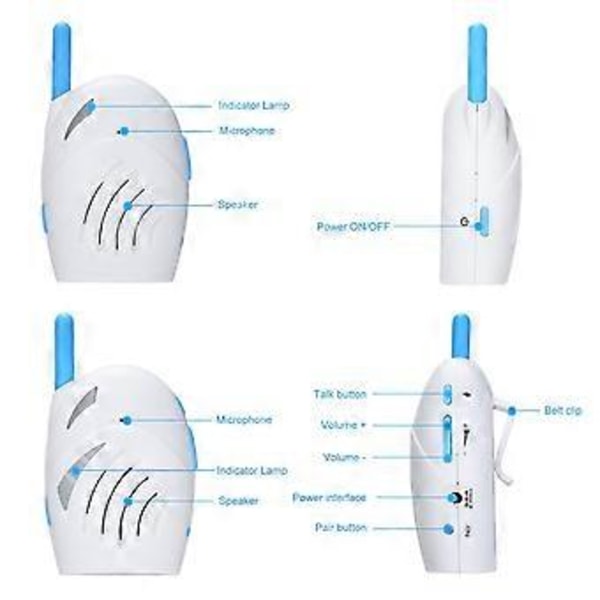 2,4 GHz trådløs babyalarm digital lyd babyalarm 2-vejs samtale babygrædedetektor walkie talkie babysitter