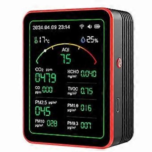 15 i 1 Luftkvalitetsdetektor Bærbar TVOC HCHO, PM2.5 PM10 PM1.0 PM0.3 Temperatur Fugtighedstester Multi Ur