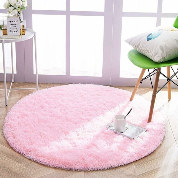 Supermjuk matta, rund matta för vardagsrum, fluffig lurvig matta för sovrum, barnrum, barnkammare och heminredning (rosa, 60x60cm)