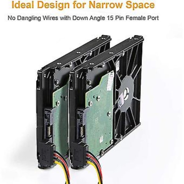 Sata Strömkabel, 2-pack 20 cm Sata 15 Pin Hane Till 2xsata 15 Pin Nedåtvinklad Hona Strömsplitter