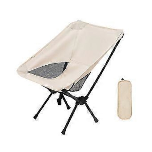 Fällbar stol med förvaringsväska, bärbar utomhusryggsäcksstol för fiske, vandring, strand, beige