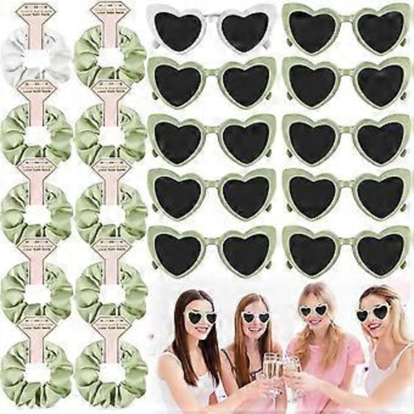 10 STK Bryllup Brudepige Gaver Hårelastikker Scrunchies Hjerteformede Solbriller Polterabend Hønefest Bryllupsgaver