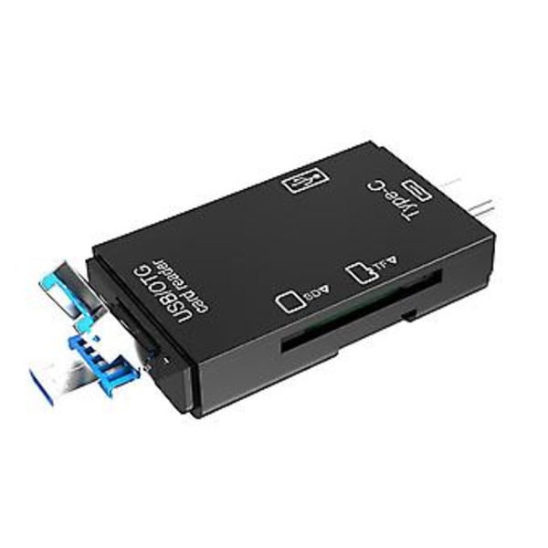 6-i-1 USB 3.0 OTG Kortleser For Secure Digital/TF Kortlesere Splitter Adapter For Mobiltelefon Datamaskin - Svart
