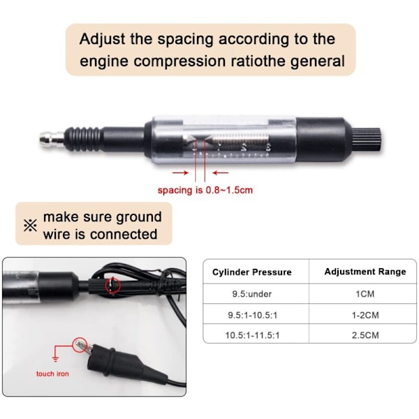 Motor Tenning Coil Justerbar Tennplugg Tester Tenning Tester Tenning Motor Coil Detektor Diagnostisk Verktøy for Bil, Motorsykkel, Gressklipper, Bla
