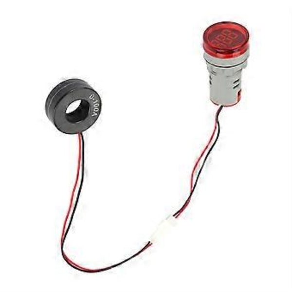 0-100A Digital Amperemeter AC Strömmätare Indikator LED Rund Lampa Signal (Röd)