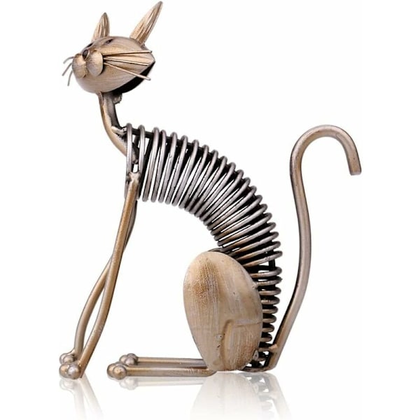 Smijern fjær katt ornamenter, metall katt skulptur kunst vår håndverk hjem dekorasjon (katt sete)