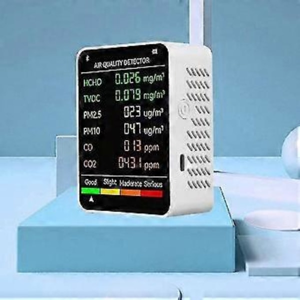 6 I 1 Pm2.5 Pm10 Hcho Tvoc Co Co2 Multifunktionell Luftkvalitetsdetektor LCD-skärm Luftkvalitetstestare - Vit--vit-i
