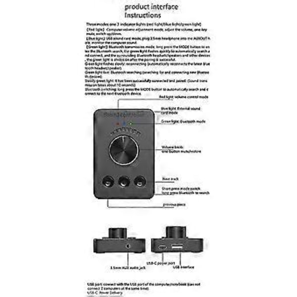 USB-äänenvoimakkuuden säädin, ulkoinen USB-äänikortti, Bluetooth 5.1 -lähetin, ei vaadi ohjainta (Windowsille