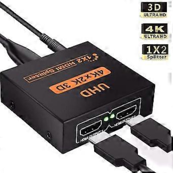 HDMI Splitter 4K, 1 Ingång 2 Utgångar Driven Videokonverterare, Stödjer HDMI 1.4A + HDCP1.0 / 1.1 / 1.2 / 1.3