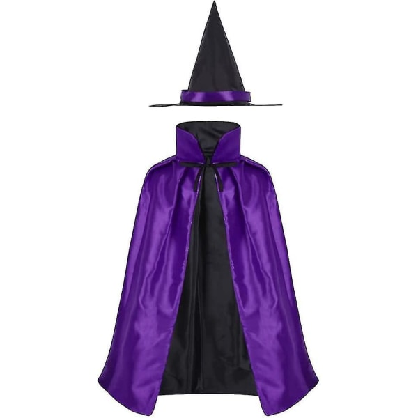 Heksekappe for barn med lue Dobbeltside Vampyrkappe Unisex Jul Halloween Cosplay Kappe (27,5", Svart/rød) 2 stk.