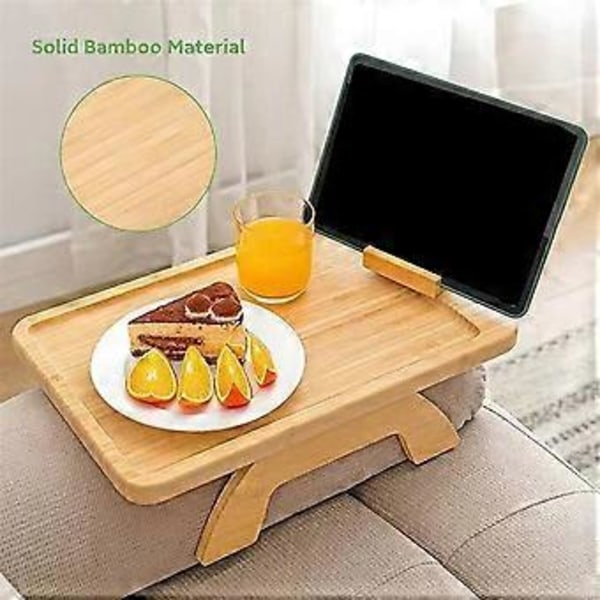 Soffa Clip-on Sidobord för Breda Soffarmar, Vikbar Soffbricka med 360 Roterande Telefonhållare för Mat/Dryck