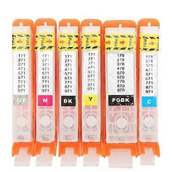 6 stk. 6 Farve Printer Blækpatron Permanent Chip Flydende Robust Genopfyldelig Blækpatron Stor Lille BK C M Y GY 770 771