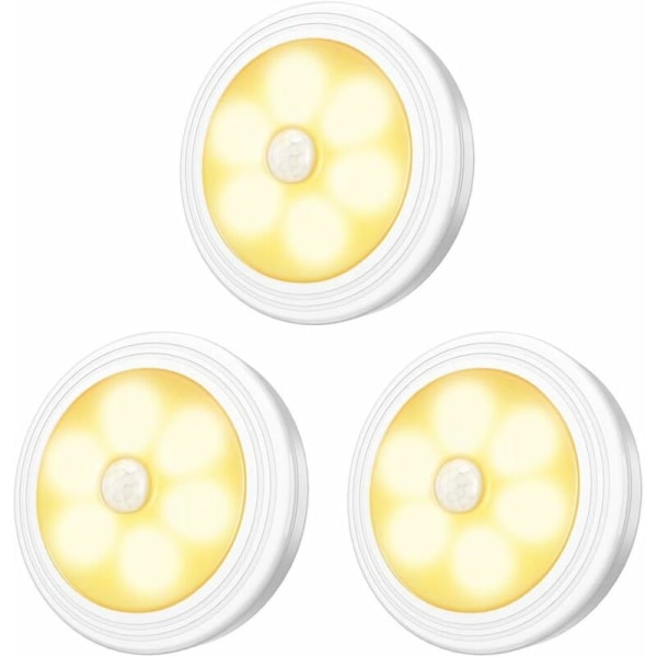 LED-skåp/garderobslampa, 3 st Nattlampor för garderob, LED-rörelsesensorlampor med magnetisk bas, för trappor Köksmontrar Hytt