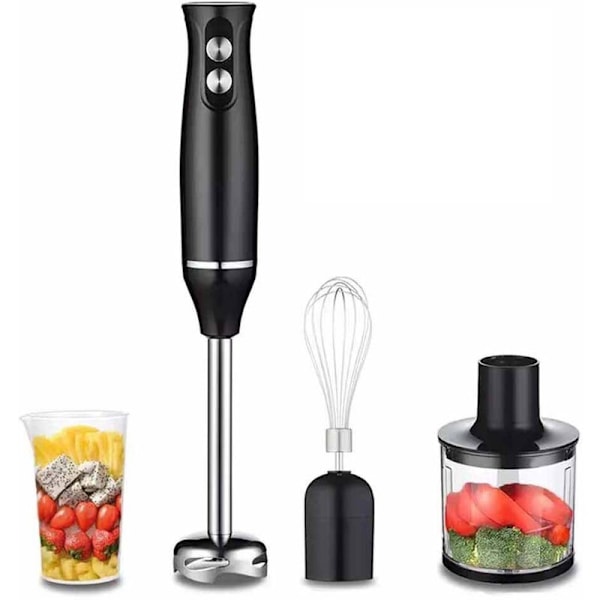 500W håndholdt blender [4-i-1 multifunksjonsrobot] 2 justerbare hastigheter, med visp, 500 ml hakker og 700 ml målebeger, BPA-fri matprosessor, rustfritt stål