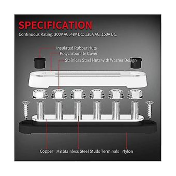 12V Sammelskena 6x5/16 tum (M8) Terl Dubbar 12 Volt B Med Skydd Sammelskena
