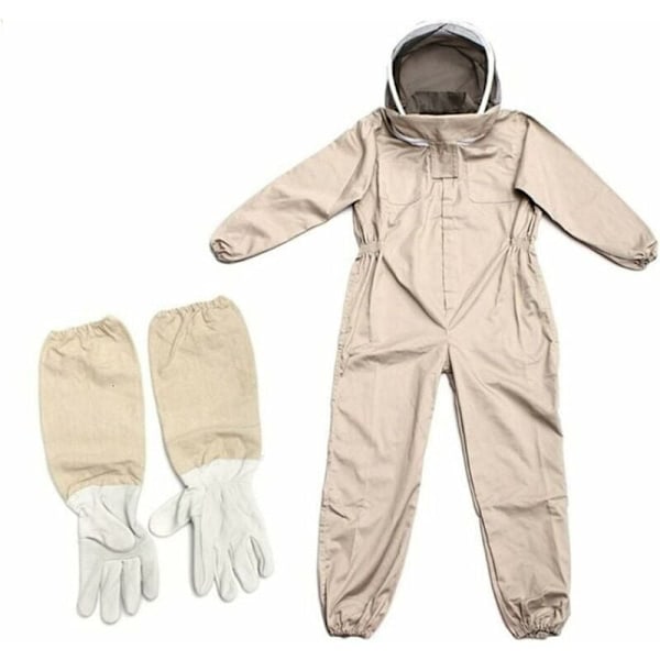 Beekeeping Clothing with Gloves, Natural Cotton Beekeeper Suit with Fencing Veil Unisex(XL)