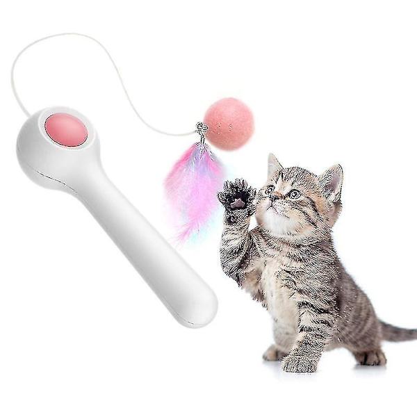 Elektrisk katt leksak teaser fjäder leksaker med kattmynta katt interaktiv leksak pinne fjäder trollstav(rosa)