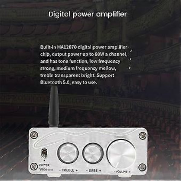 HiFi Lydforstærker MA12070 80Wx2 Bluetooth 5.0 Stereo Audio Effektforstærker til Hjemmebiograf Karaoke Forstærkning - Sort