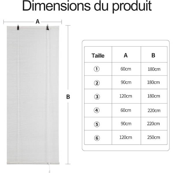 Blackout rullegardin, indvendig bambus rullegardin, solbeskyttelse visuel beskyttelse sidetræk rullegardin til vinduer og døre, 60x180CM