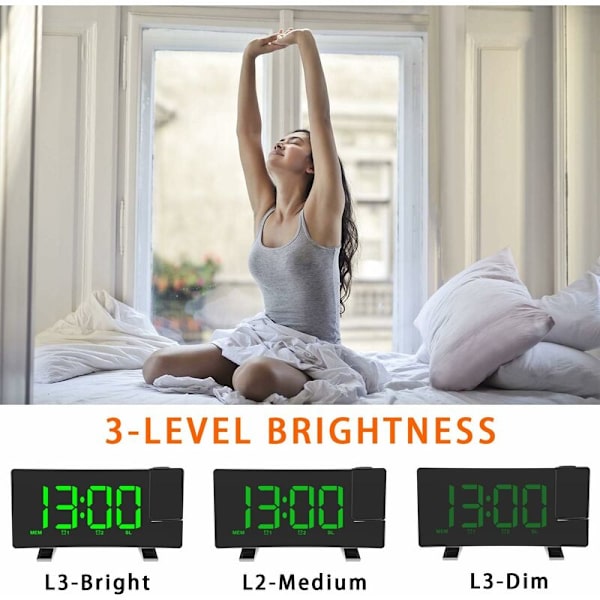 Projektionsklockradio, 180  Takprojektionsväckarklocka, USB FM Digitalklocka med Dubbla Alarm, Snooze, Sleep Timer, 12/24h, Stor LED-skärm med Dimmer (Grön)