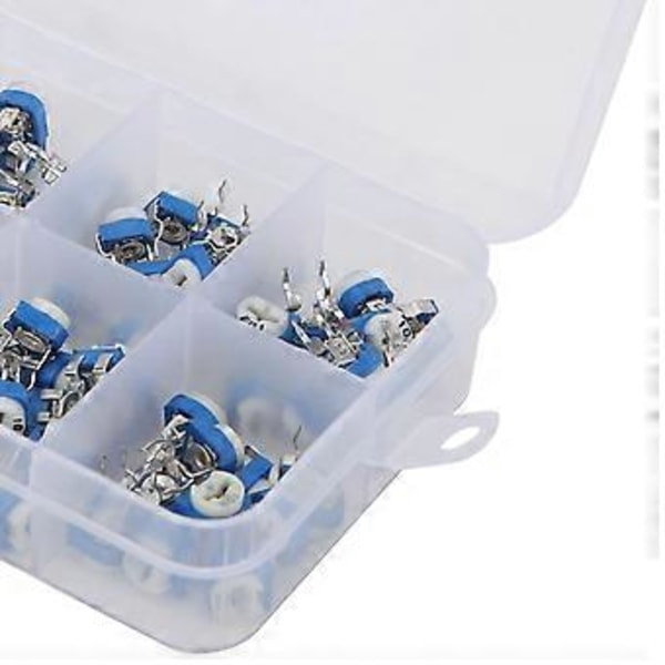 100 stk. Variabel Modstandstrimmer Potentiometer Pot Elektronisk Komponent RM065 Blå Hvid