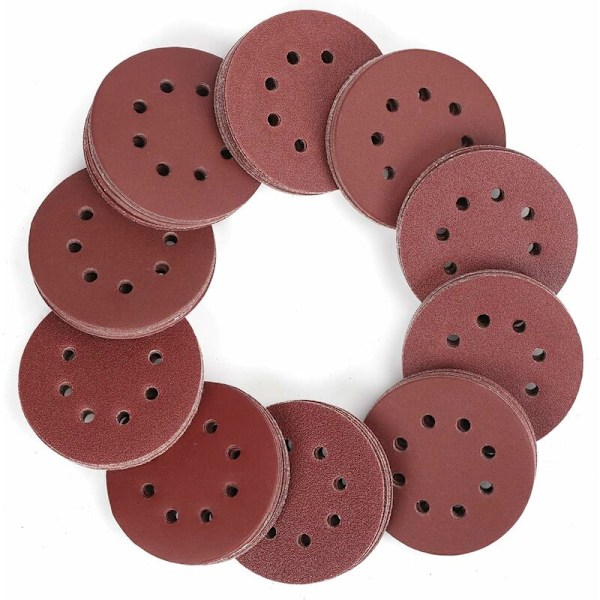 Sanding Discs 150 Pieces, 125mm Sanding Discs with 8 Holes, Grit 60, 80, 100, 120, 150,180, 240, 320, 400, 600 for Polishing, Rust Removal, Finishin