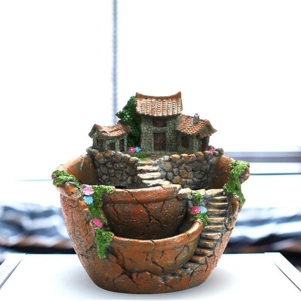 Planter Blomkruka Växter Kruka Fe Trädgård Kruka Med Sött Hus - Succulent Trädgård Blomkruka Dekoration I Hängande Trädgård (orange)