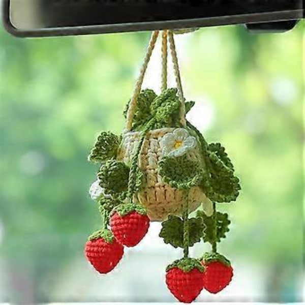 Bilväxt Virkad Hängande Korg, Jordgubbsväxt Hänge, Bilspegel Ornament Hänge Grön