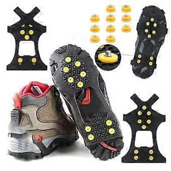 10-KNOPPER Anti-slip Vinter Is Griber Universal Slip-on Stretch Fit Sne & Is Pigge Traction Cleats Stegjern (2 stk.), L