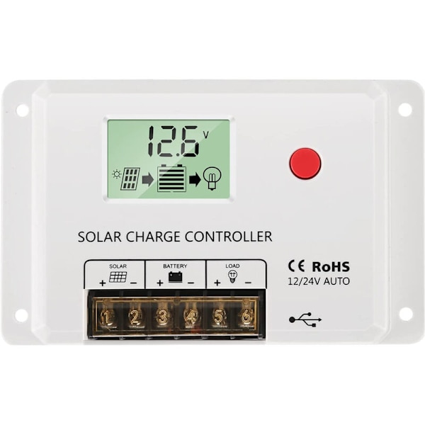 PWM-lataussäädin 10A aurinkopaneelin lataussäädin Automaattinen tunnistus 12v/24v LCD-näytöllä ja 5v USB-portilla AGM-, geeli-, tulva- ja litium-