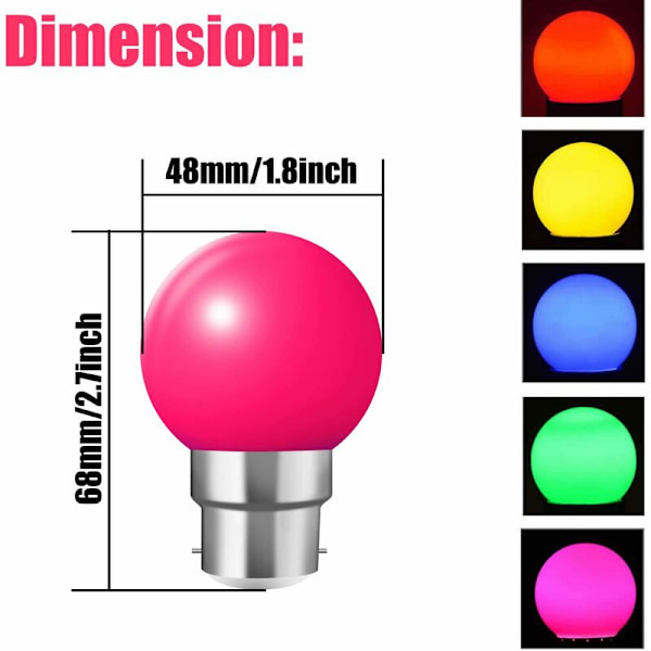 B22 bajonettlyspærer - 20-pakning 1W Festoon LED-pære, Golfball blå energisparende pære (10W tilsvarende), BC Cap små julelyspærer, rød, Y