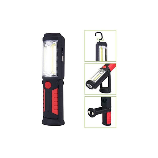 Hands-Free LED-taskulamppu [2018 UUSI VERSIO] 3W COB LED-työvalo 2-in-1 retkeilyyn/vaellukseen/autoon/talliin/työpajaan taskulamppu Kaksi valaistustilaa Punainen