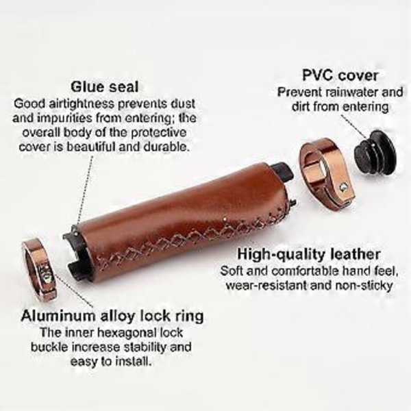 Brune Cykelgreb Læder Styr Cykel Ergonomisk Design Skridsikker Mikrofiber Med Aluminium Legering Dobbelt Lås-på Bar Covers Til Mountainbike Racercykel
