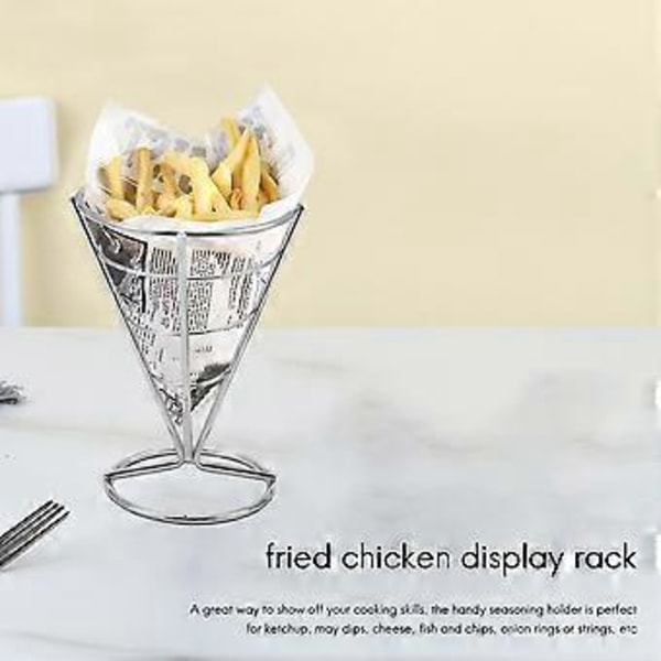 4 stk. pommes frites stativ kjeglekurv fritesholder med dippskåler kjegle snacks stekt kylling display stativ mathyller bolle