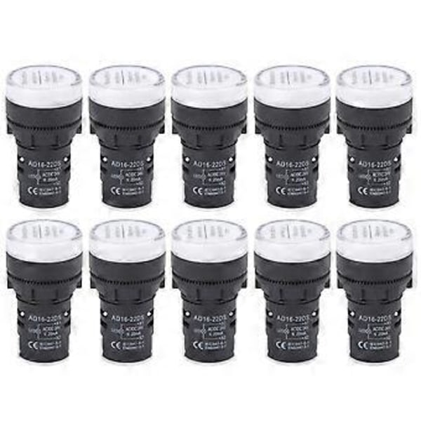 10 st AD1622DS LED Signallampa Vit Hög Ljusstyrka Indikator Utrustningstillbehör AC/DC24V