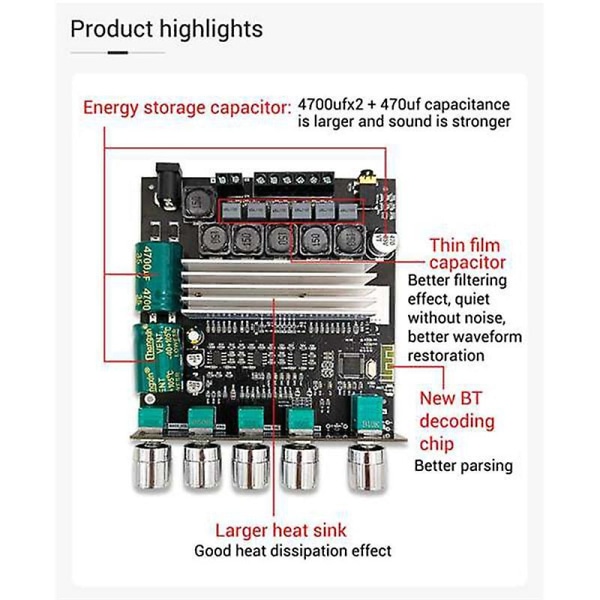 -tb22 Tpa3116d2 Bluetooth Subwoofer Amplifier Board 2.1 Hifi High Stereo Amp 2x50w+100w forsterker