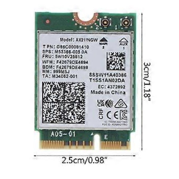M.2 Key E AX211NGW Wifi Kort Tri Band Trådløst WiFi 6E Netværkskort 802.11 Ax BT-Kompatibel 5.2 Wifi Kort Windows 10