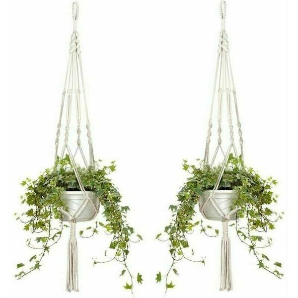 Set med 4 Macrame Hängande Korgar Bomullsrep Blomkruka Planter Hängande Korgar för Inomhus och Utomhus Tak/Balkong/Vägg Dekoration, 105