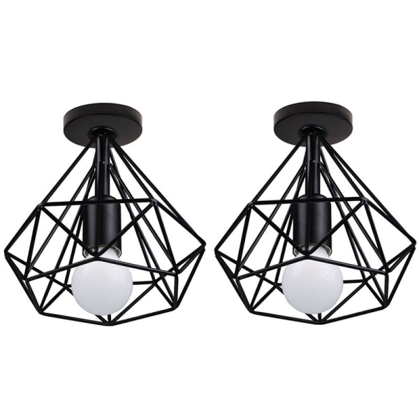 E27 Moderne loftslampe Kreativ geometrisk loftslampe Sort pendellampe 2-pak