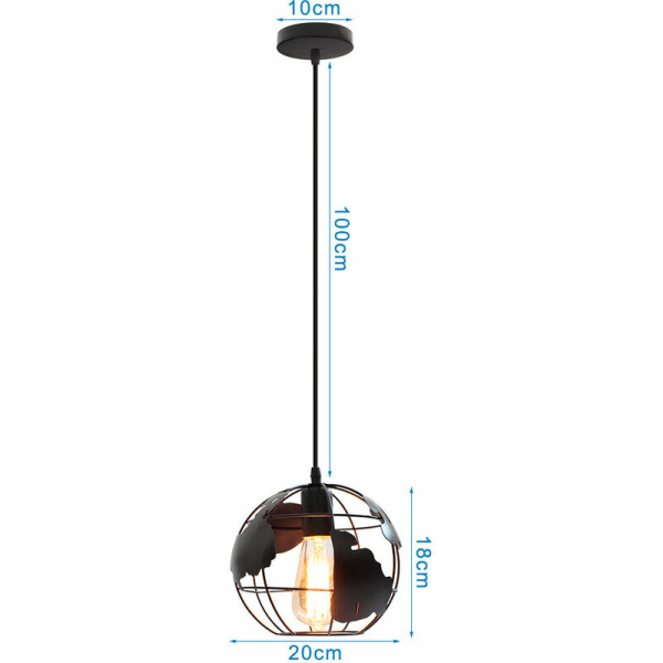 2 stk Retro Pendellampe Globe Kart Hængende Loftlampe Lampeskærm Justerbar Lysekrone